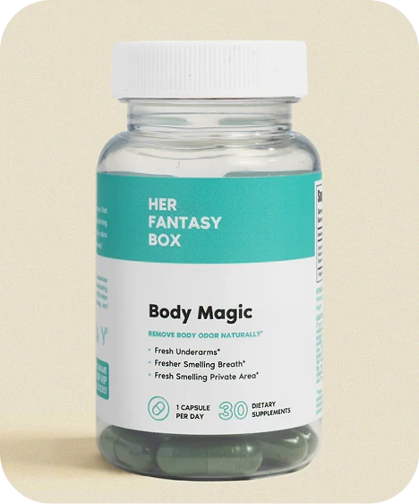 Her Fantasy Box Body Magic dietary supplements to naturally remove body odor — 30 capsules.