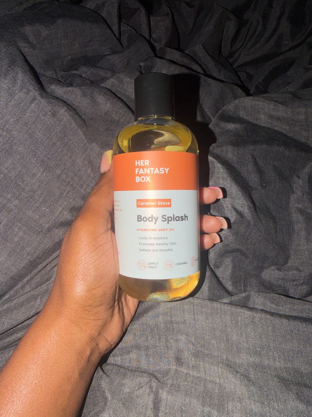 Customer photo review of Body Splash - Skin Smoothing Body Oil (Caramel Glaze)