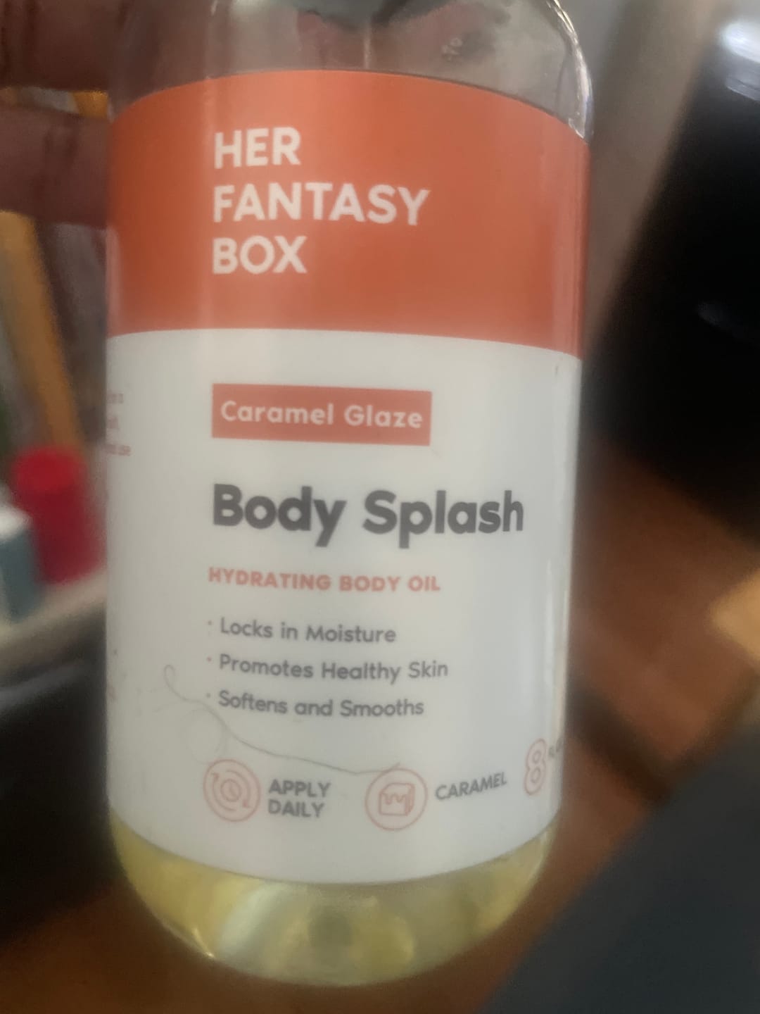 Customer photo review of Body Splash - Skin Smoothing Body Oil (Caramel Glaze)