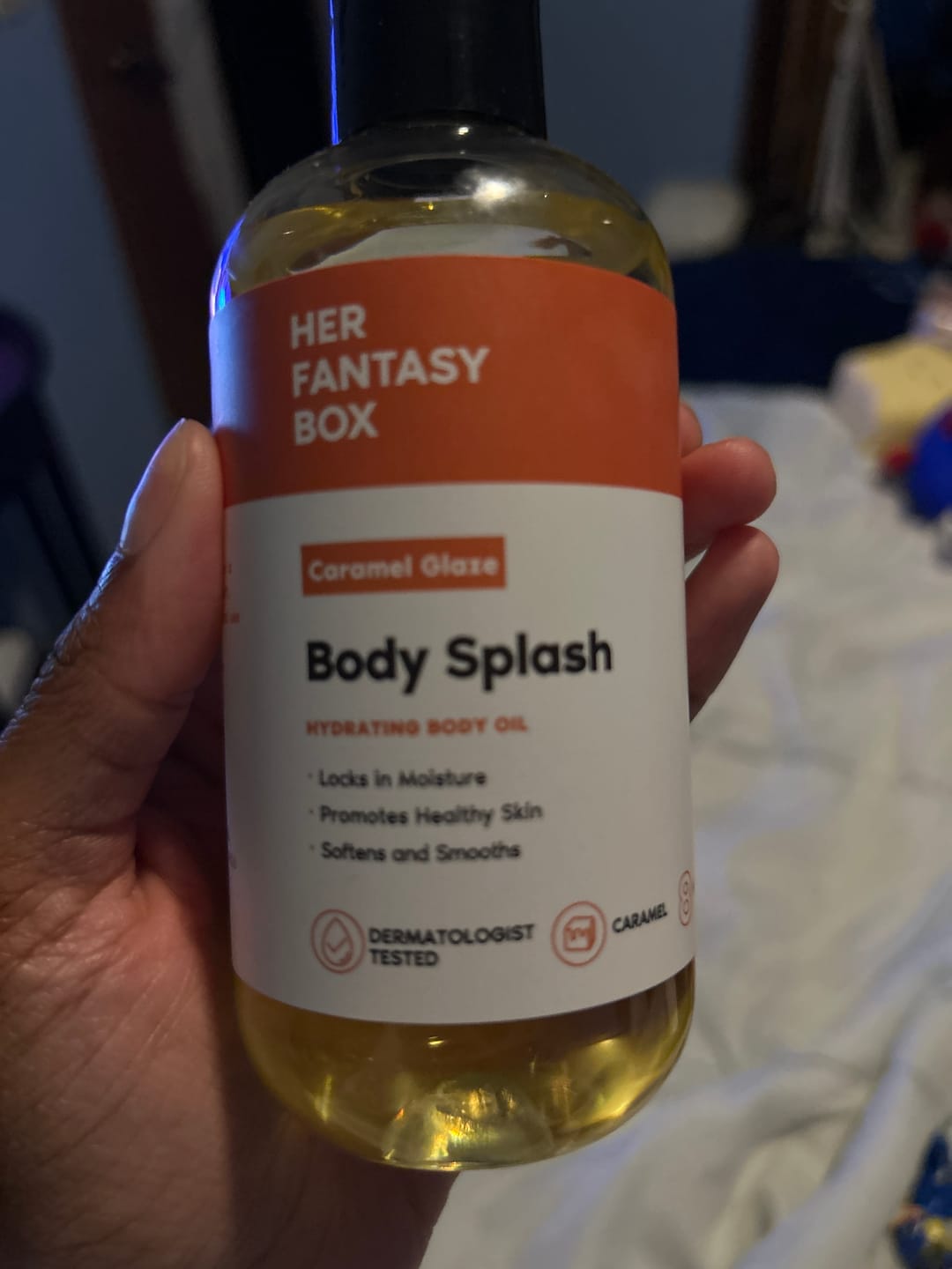 Customer photo review of Body Splash - Skin Smoothing Body Oil (Caramel Glaze)